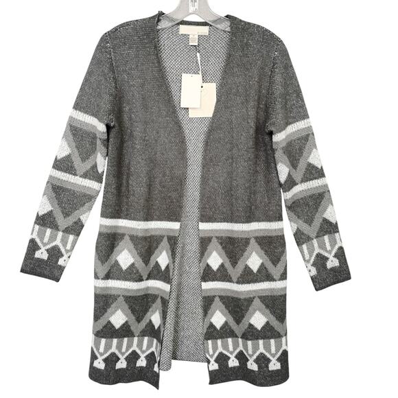 Nordstrom Rack By Design Open Cardigan Size XS Gray and White Aztec Pattern NWT - Picture 3 of 8